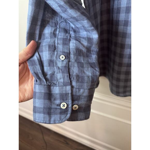 FYNCH-HATTON Men's LINEN Button Down Shirt Blue Black Size XX LARGE - Picture 7 of 11